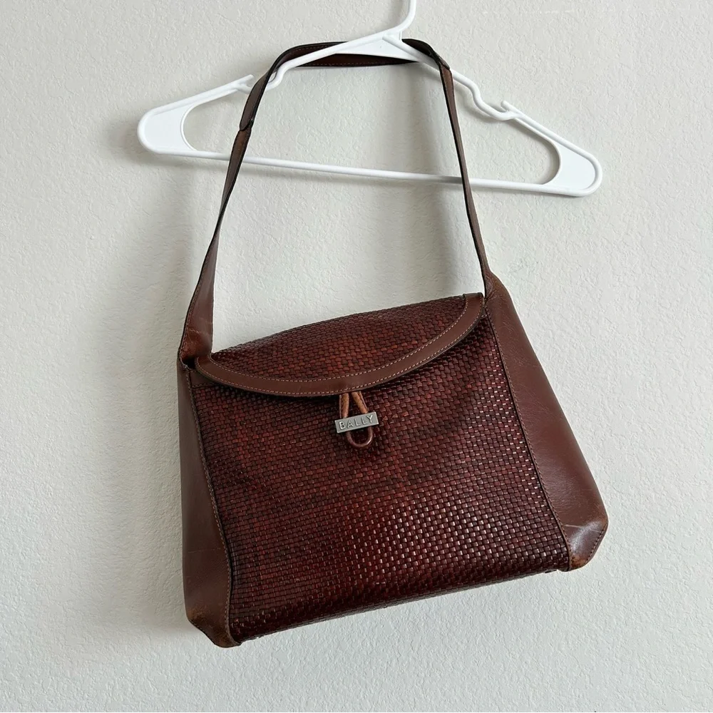 Bally Woven Leather Shoulder Handbag Rich Brown Late 90s/Early 2000s
